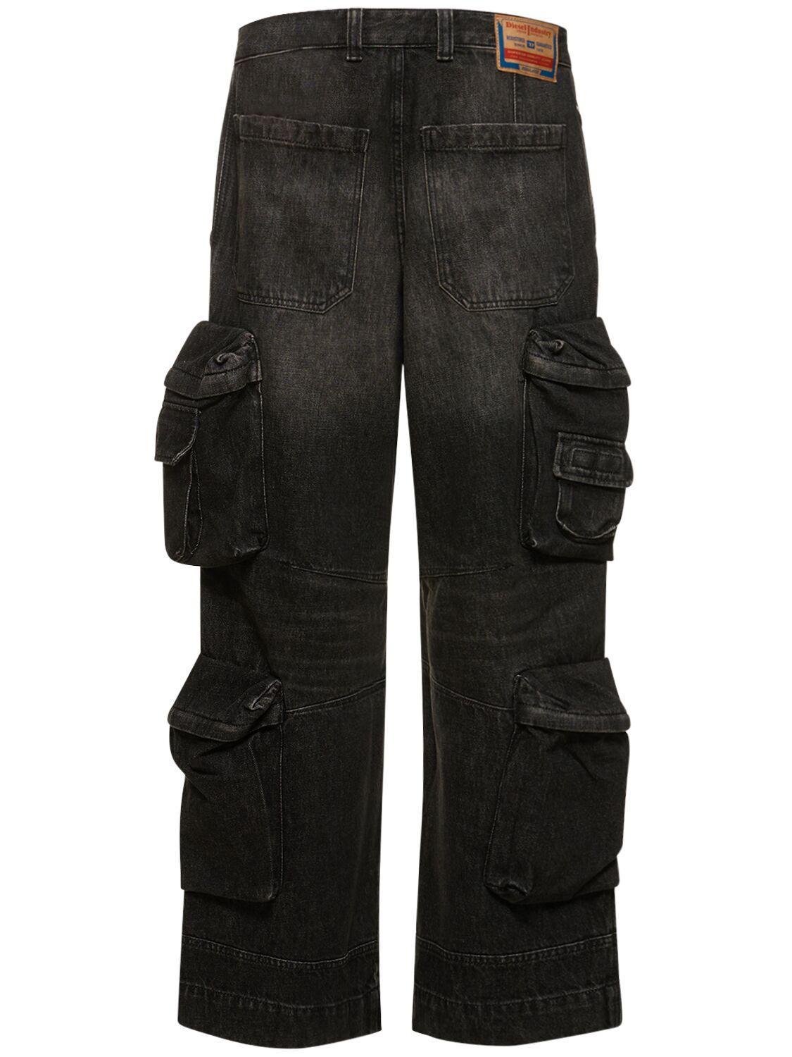 D-fish Cotton & Hemp Denim Cargo Pants In Black Product Image