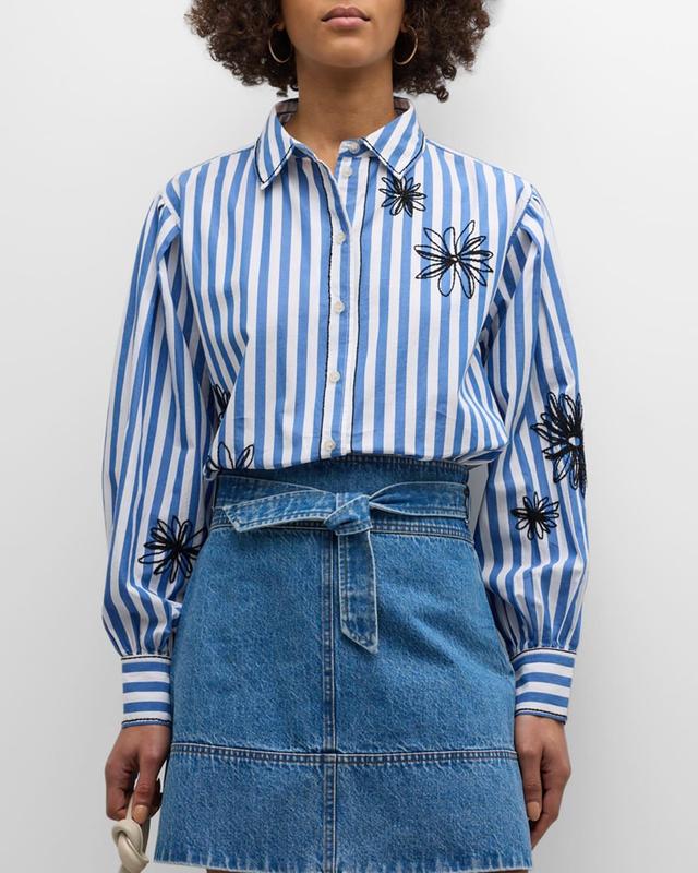 Davina Cotton Stripe Floral Embroidered Shirt Product Image