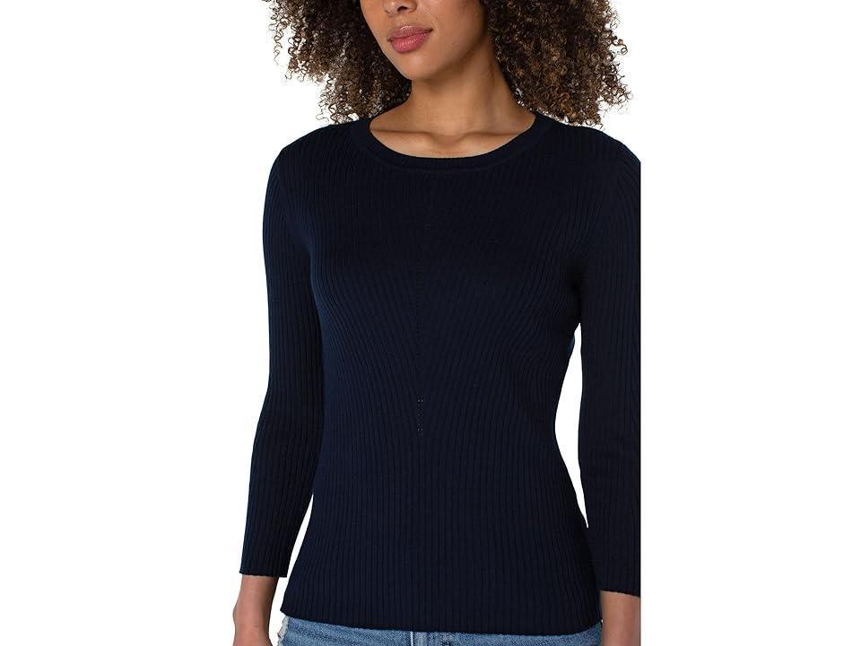 Liverpool Los Angeles Crew Neck 3/4 Sleeve Sweater with Pointelle (Dark ) Women's Sweater Product Image