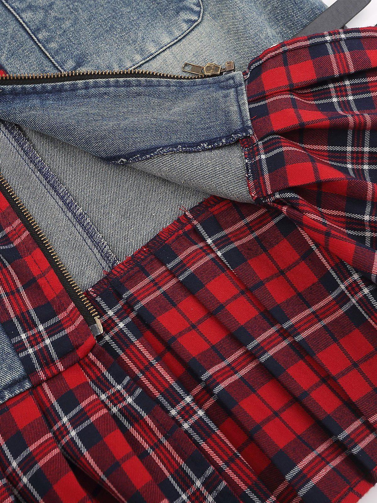 Aelfric Eden Plaid Wrinkle Patchwork Denim Jacket Product Image