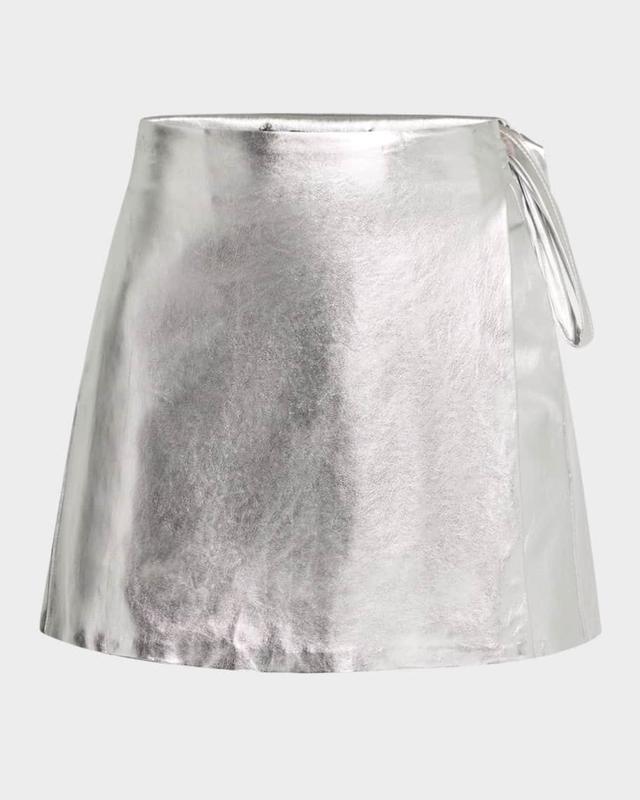 Danielle Metallic Vegan Leather Wrap Mini Skirt Product Image