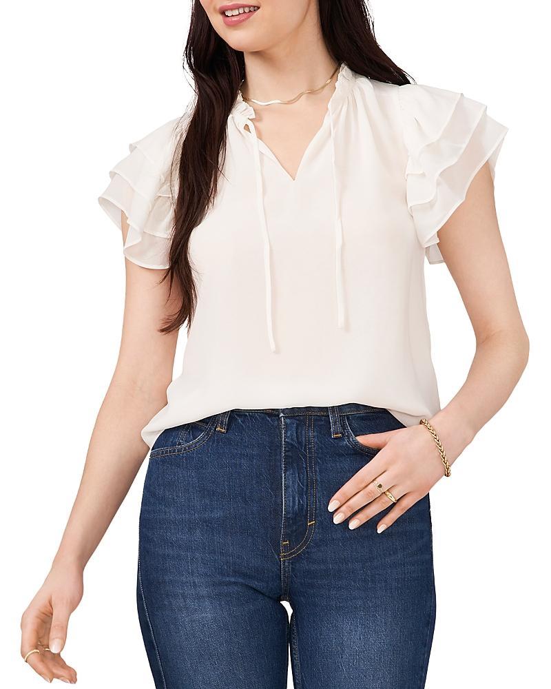 1.state Womens Tie Neck Short Flutter-Sleeve Blouse Product Image