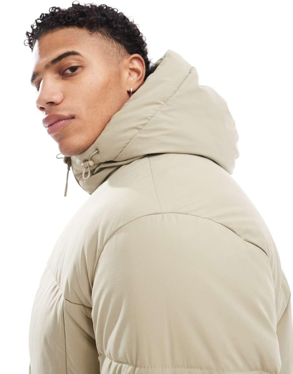 Jack & Jones oversized boxy puffer jacket in beige  Product Image