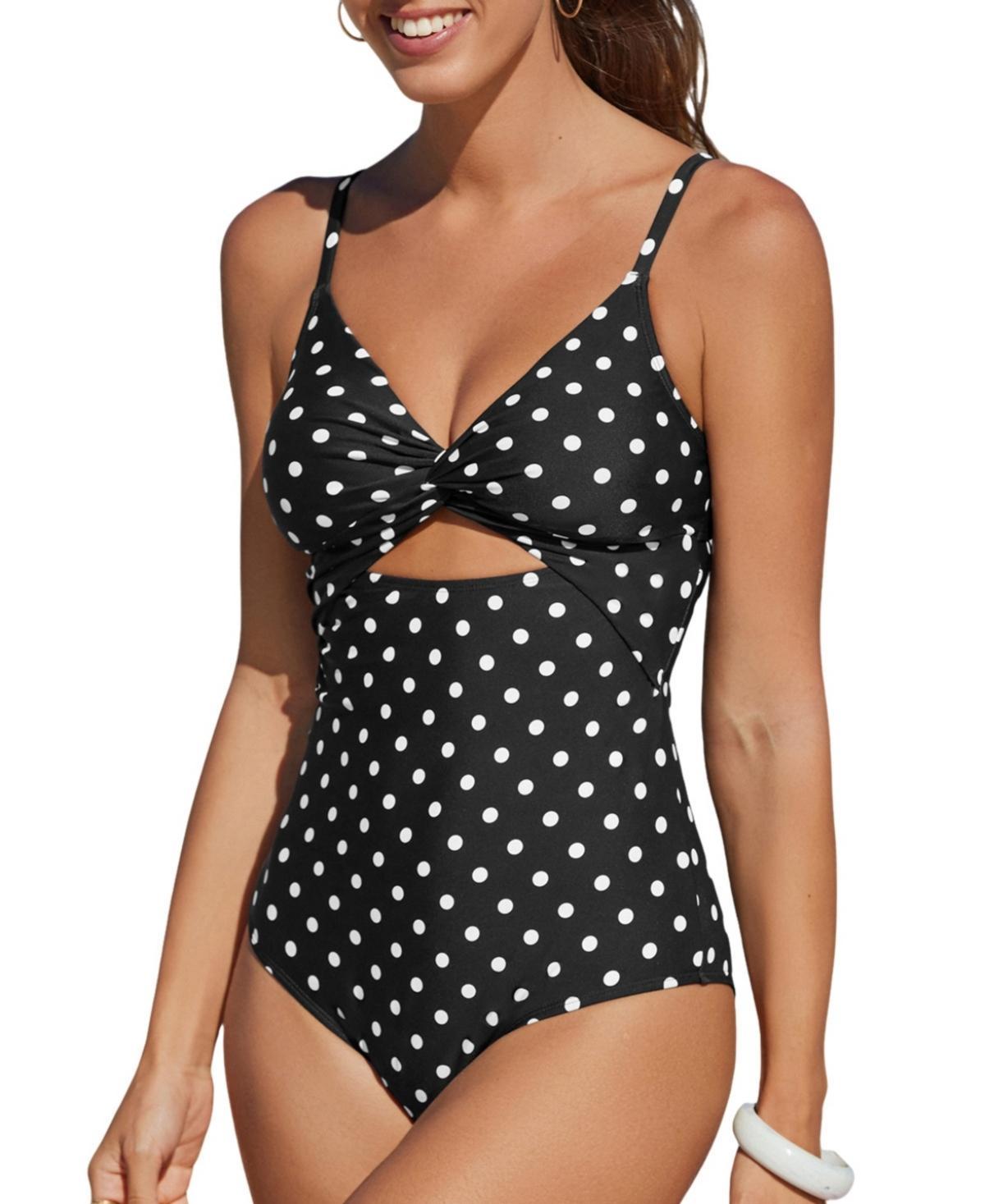 Cupshe Womens Polka Dot Diamond Neck Cutout One-Piece Product Image