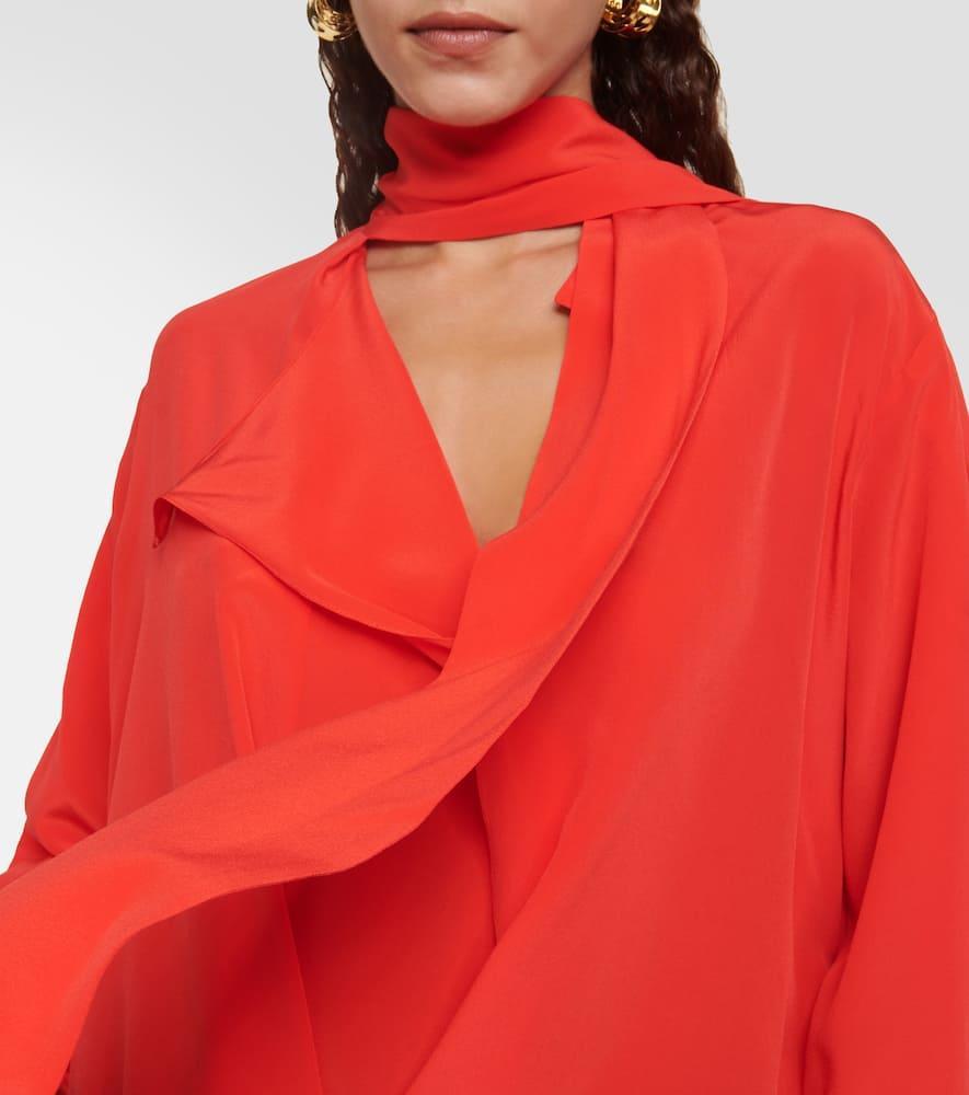 Tie-detailed Silk Crepe De Chine Blouse In Red Product Image