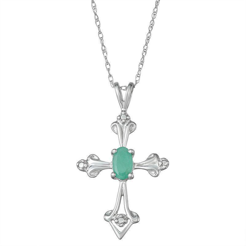 10k White Gold Emerald Cross Pendant, Womens Green Product Image