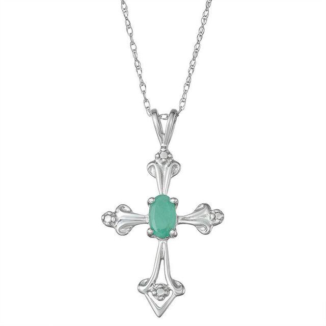 10k White Gold Emerald Cross Pendant, Womens Green Product Image