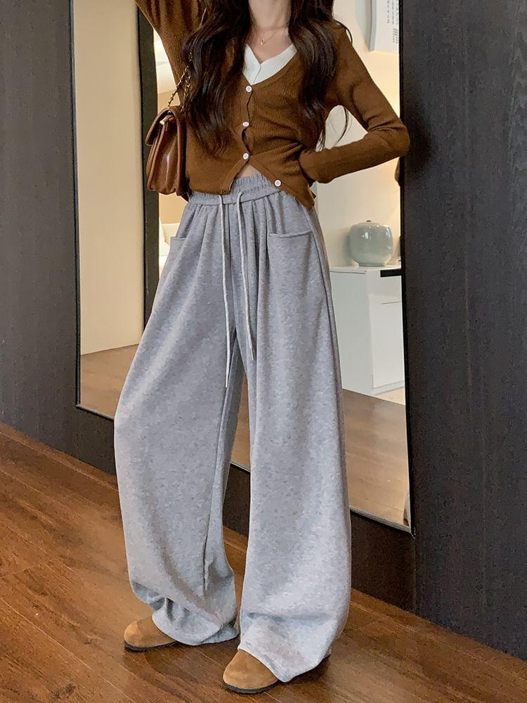 High Waist Plain Wide Leg Pants Product Image