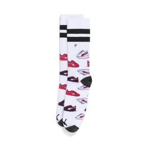 PUMA Men's Suede Logo Terry Crew Extended Socks (1 Pair) in White/Red Product Image