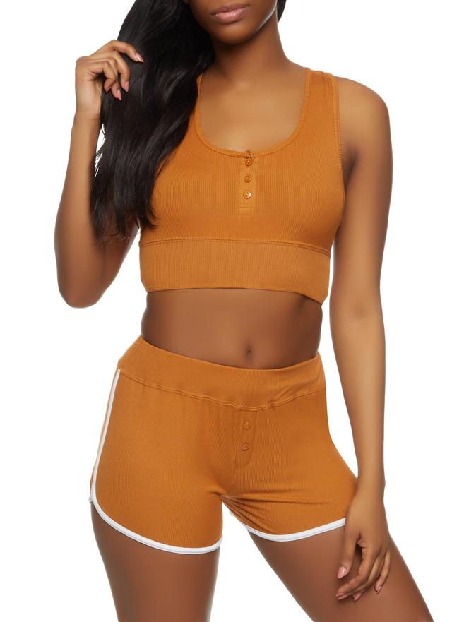 Womens Rib Knit Button Detail Pajama Bralette and Shorts Product Image