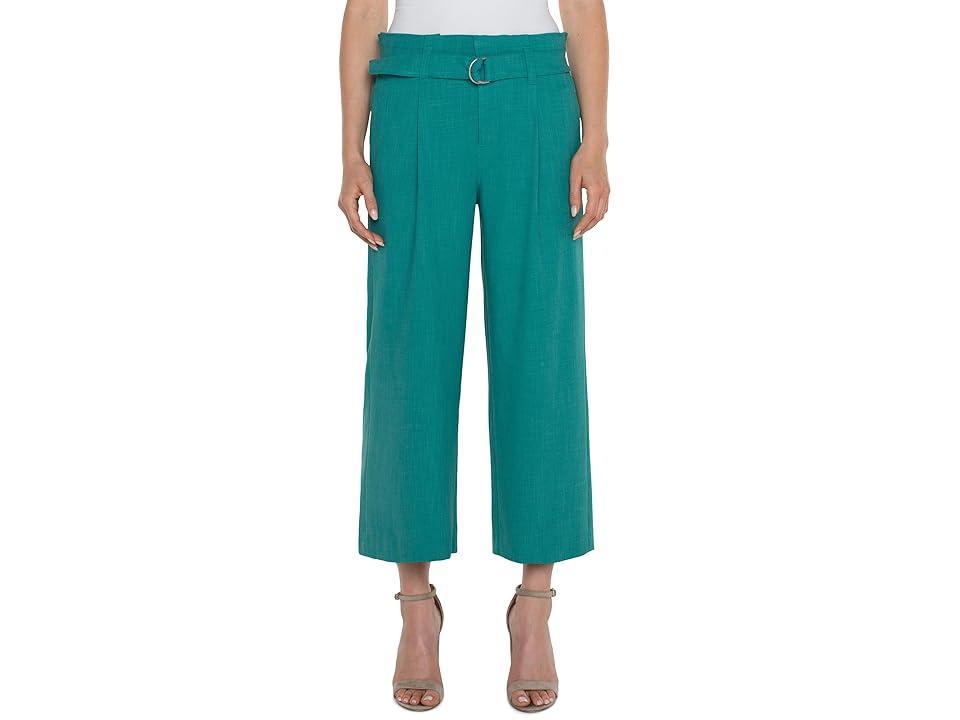 Liverpool Los Angeles Belted Mid Rise Paper Bag Wide Leg Crop Stretch Woven Trousers (Mermaid Teal) Women's Dress Pants Product Image