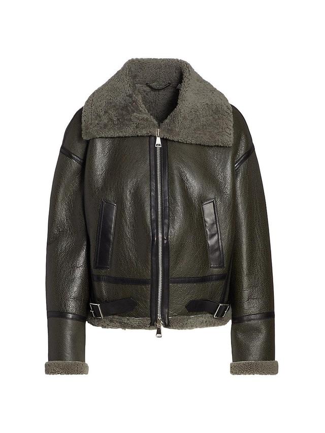 Womens Shearling-Lined Leather Aviator Jacket Product Image