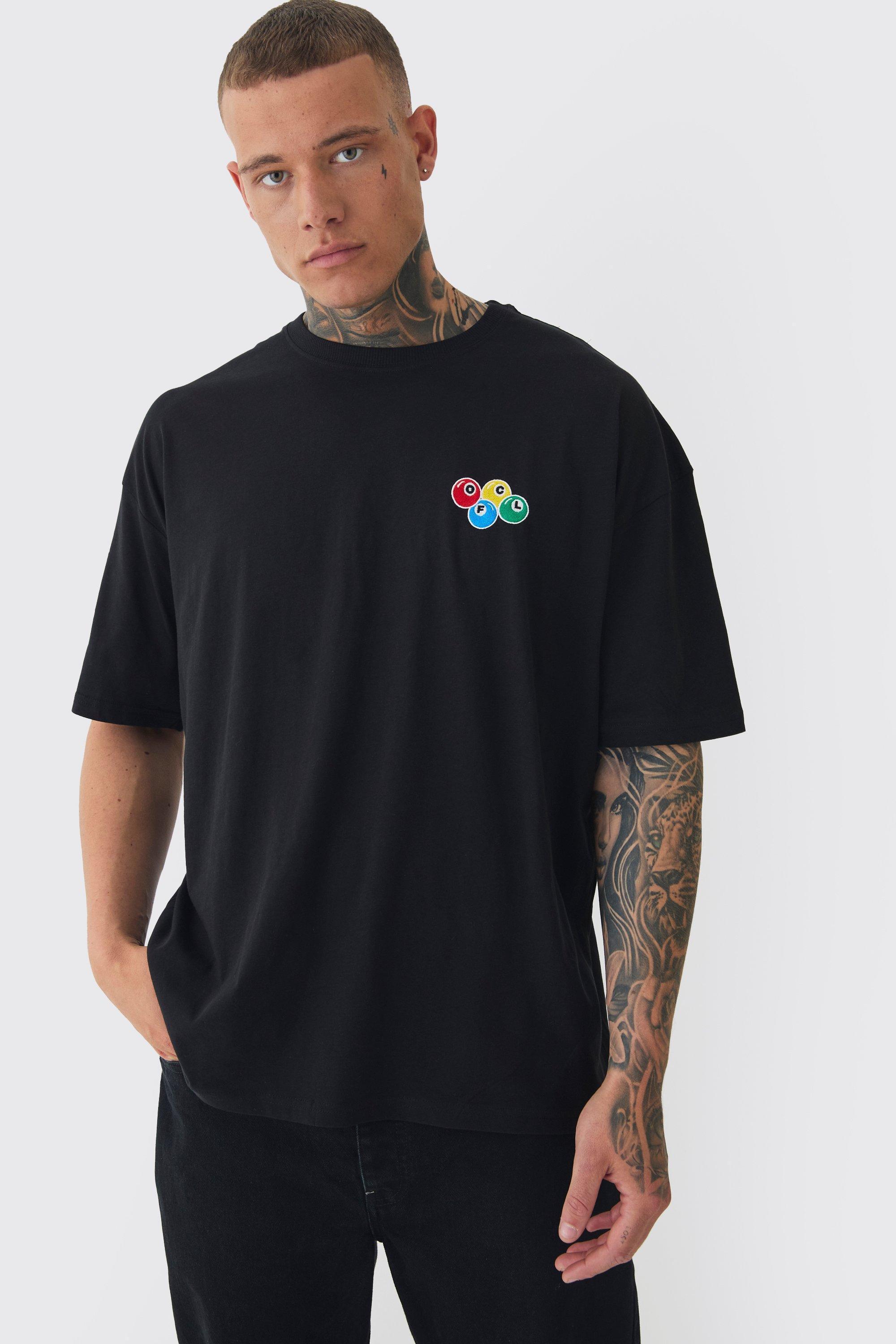 Tall Oversized Tall OFCL 8 Ball Embroidered T-shirt In Black | boohooMAN USA Product Image