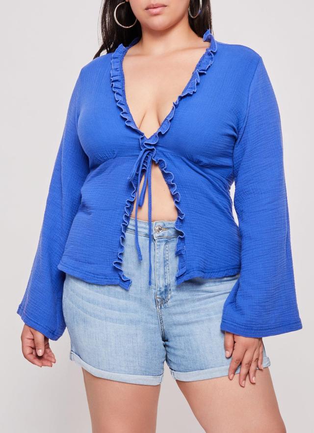 Womens Plus Size Gauze Knit Tie Front Blouse Product Image