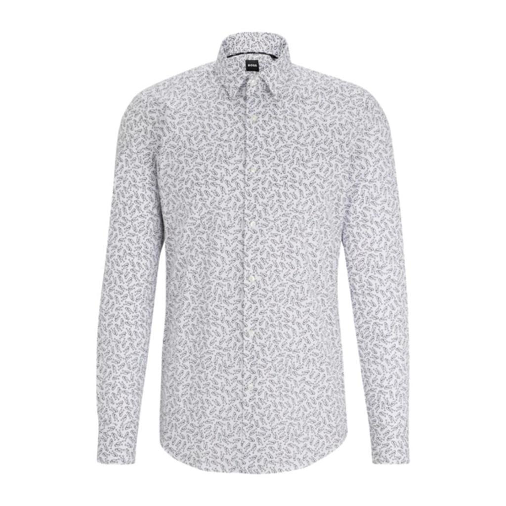 HUGO BOSS Slim-fit Shirt In Printed Stretch Cotton In White Product Image