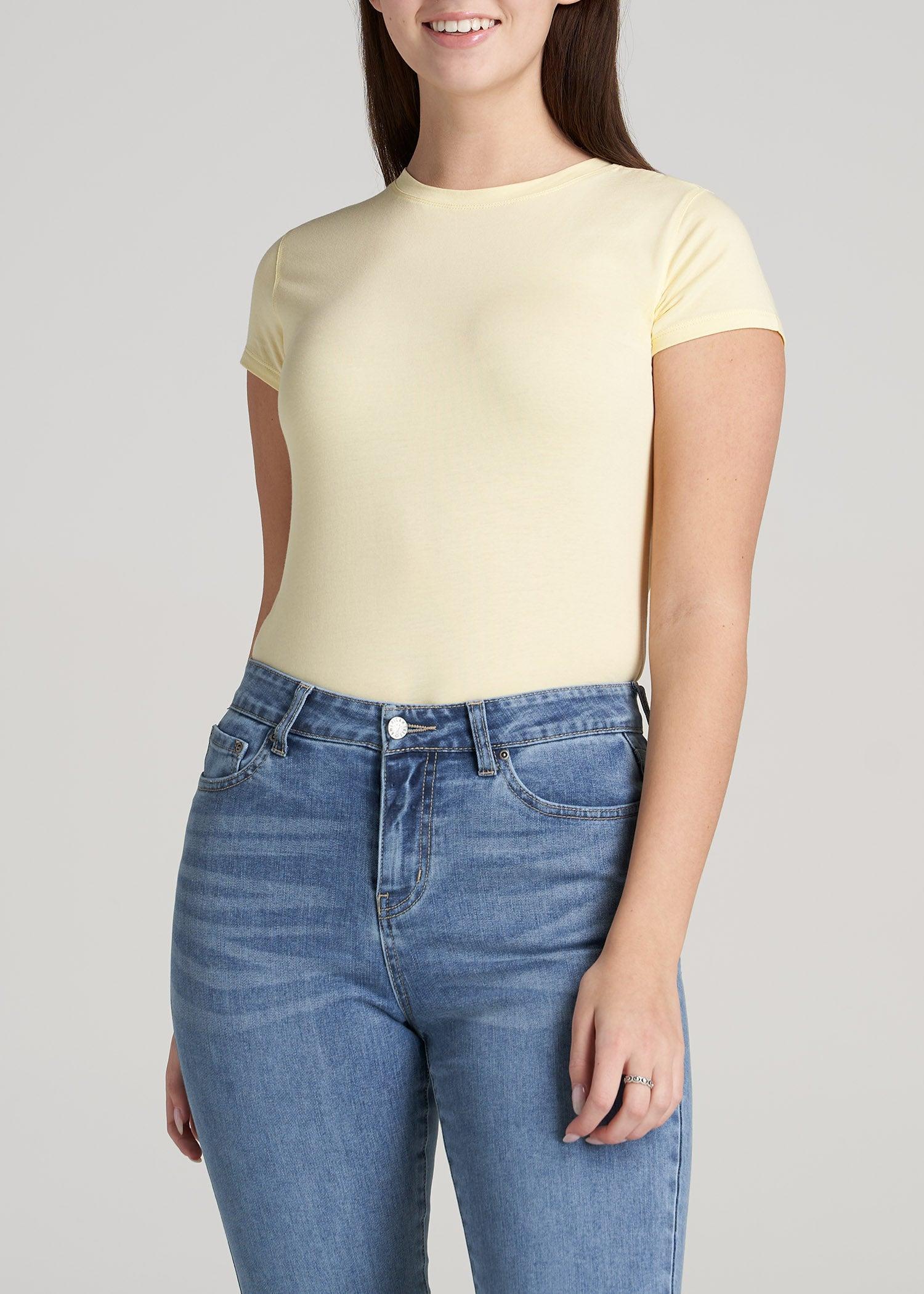 Women's SLIM-FIT Crewneck Cap Sleeve Tall Tee in Butter Yellow Product Image