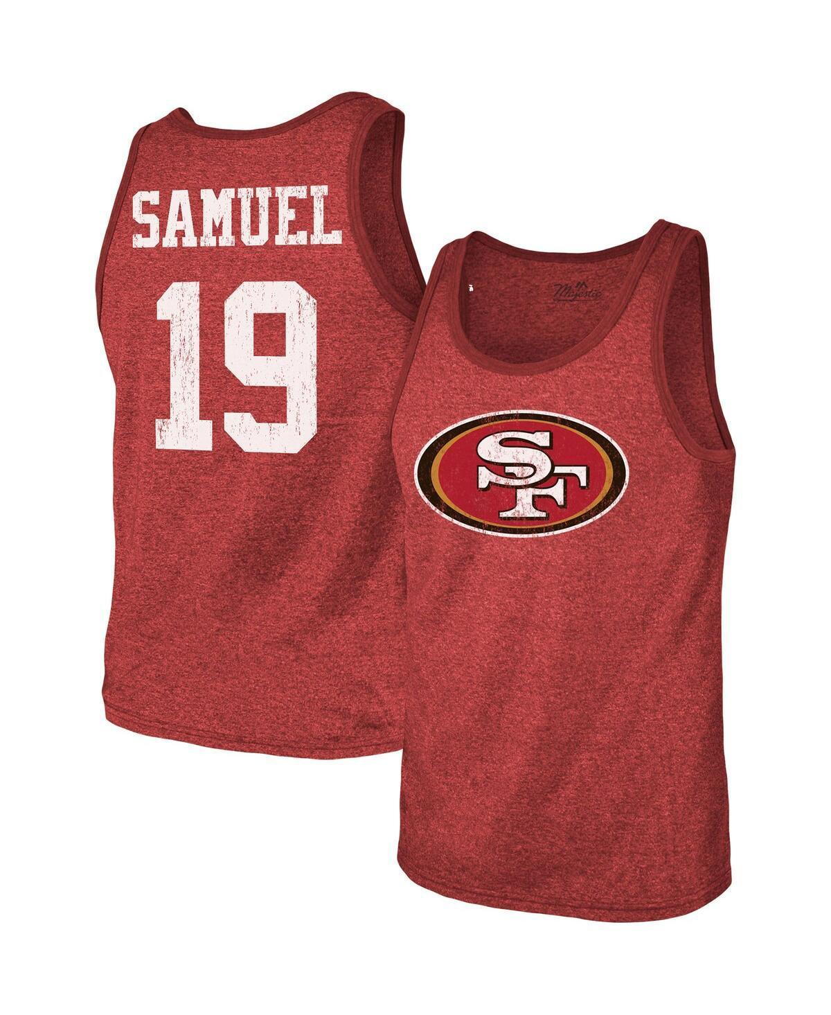 Mens Majestic Threads Deebo Samuel Scarlet San Francisco 49ers Player Name and Number Tri-Blend Tank Top Product Image