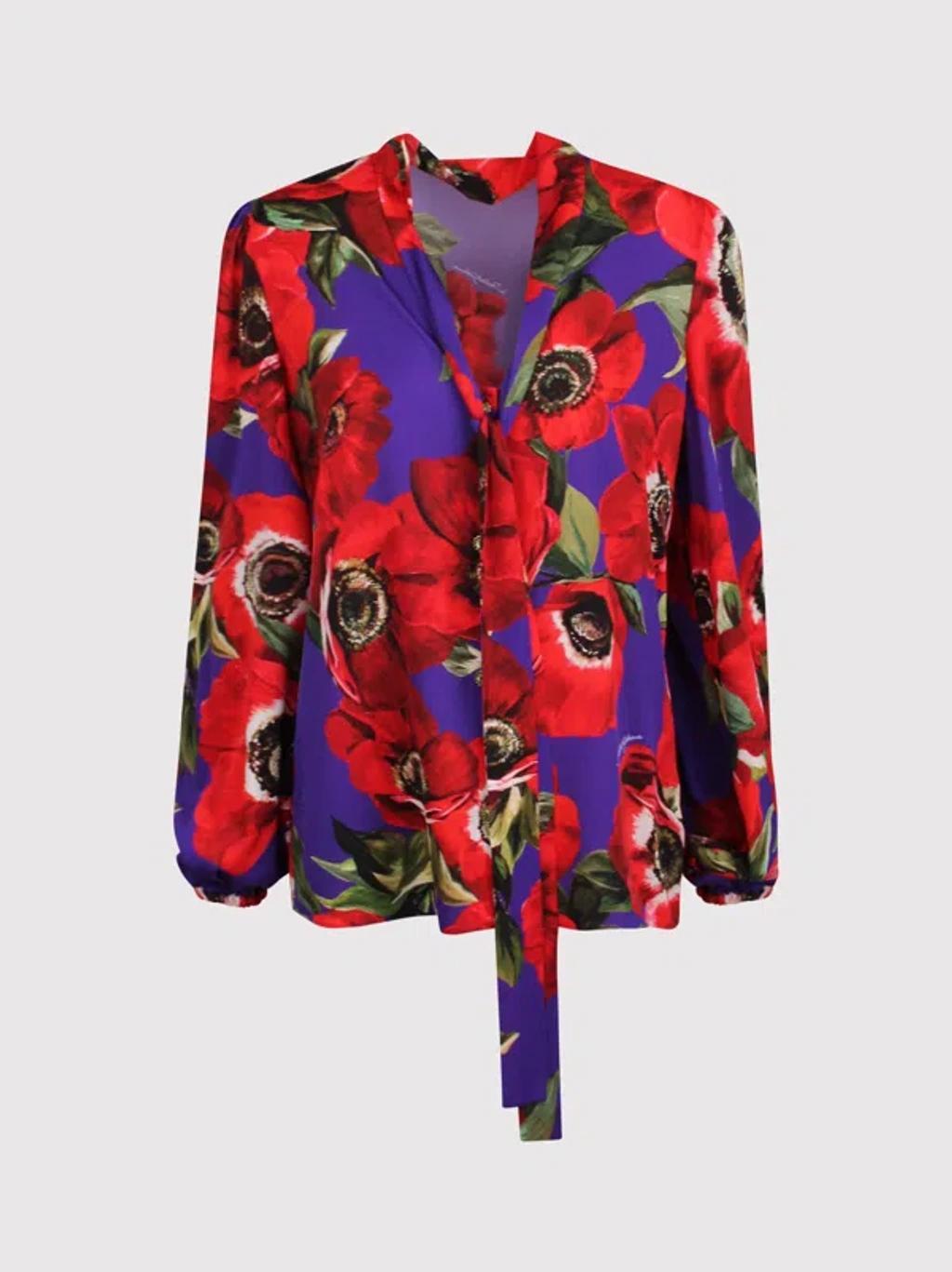 Floral-print Silk Blouse In Red Product Image