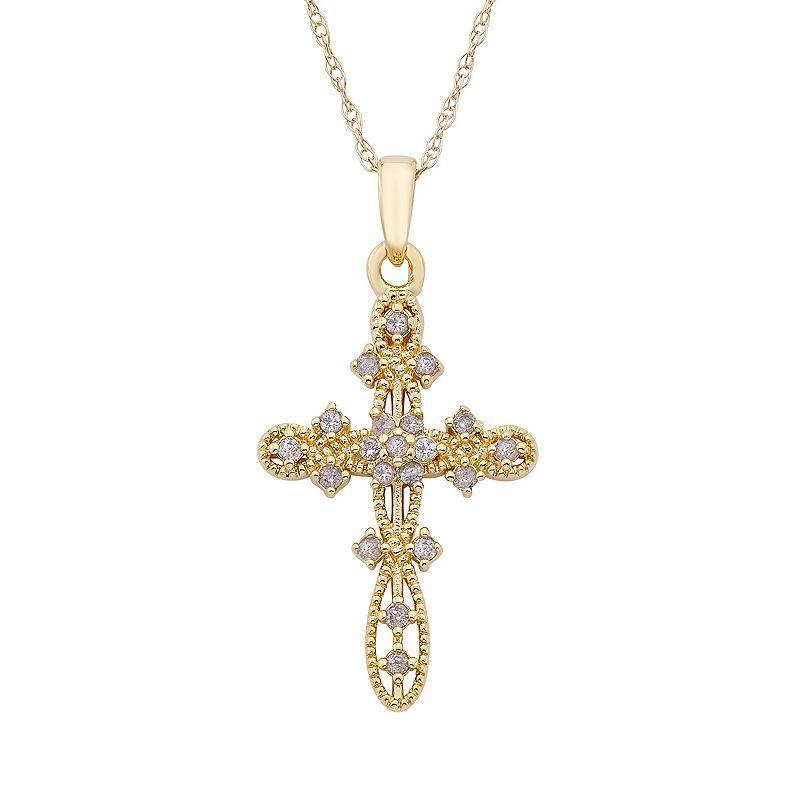 10k Gold 1/10 Carat T.W. Diamond Cross Pendant Necklace, Womens Product Image