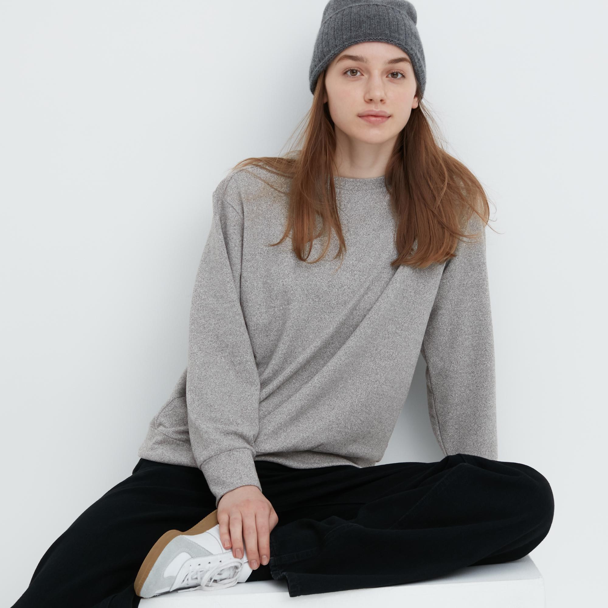 Womens Soft Knitted Fleece Crew Neck Long-Sleeve T-Shirt Gray XS UNIQLO US Product Image