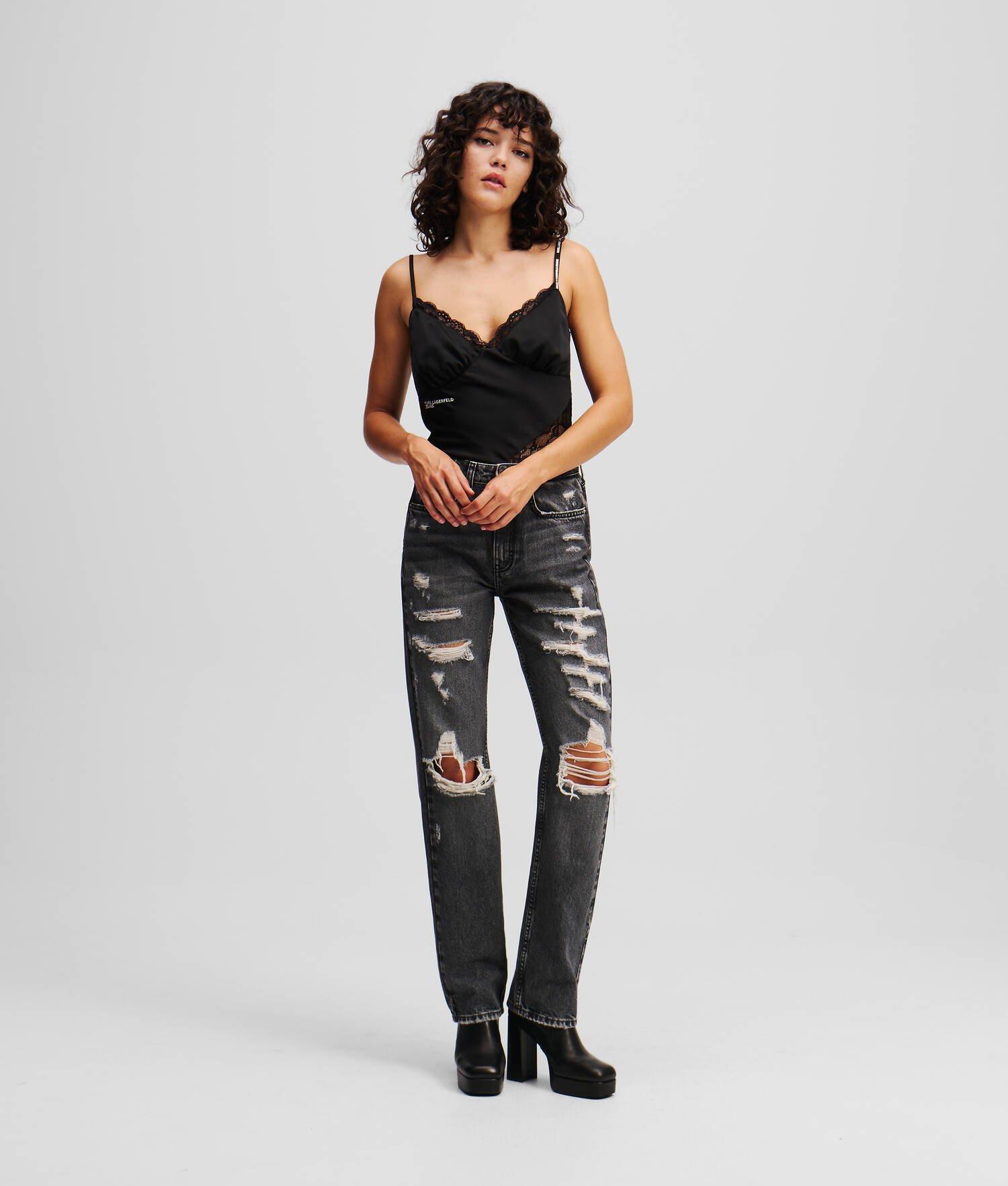 DISTRESSED HIGH-RISE STRAIGHT JEANS Product Image