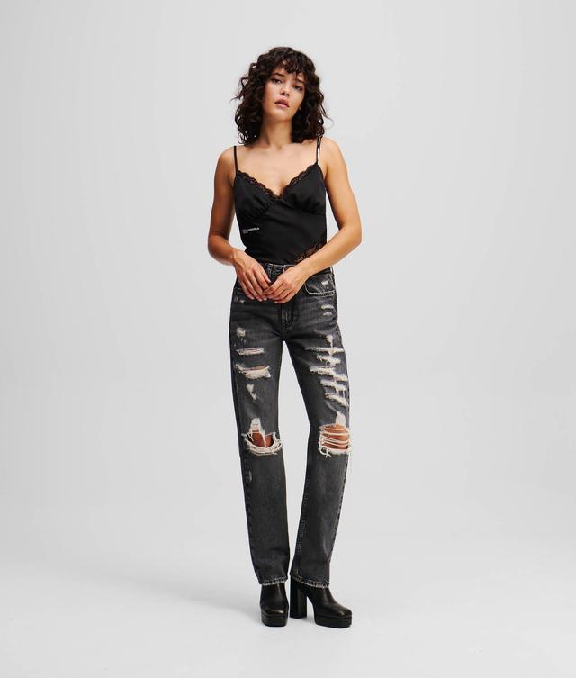 DISTRESSED HIGH-RISE STRAIGHT JEANS Product Image