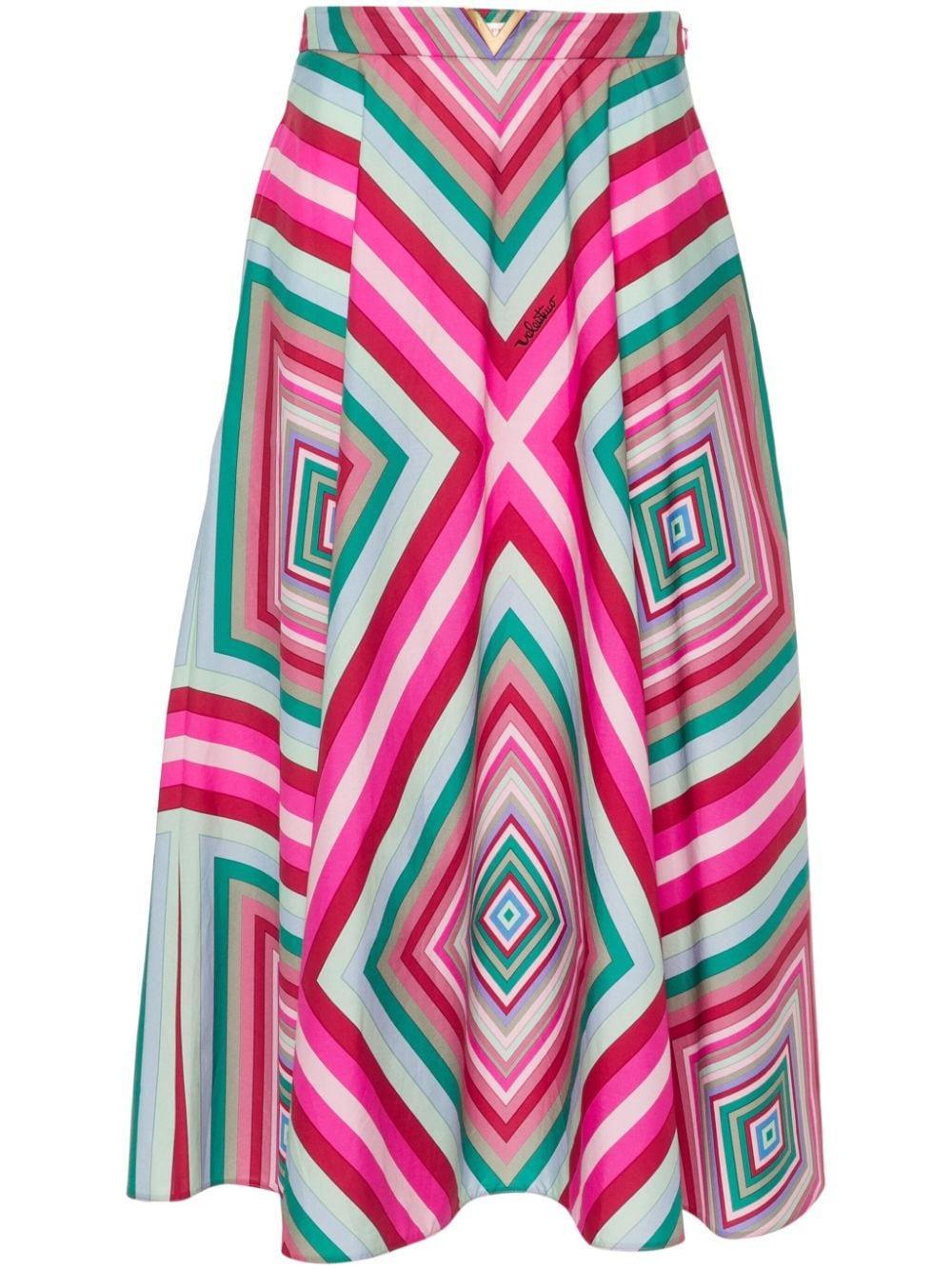 Garavani Geometric Print Cotton Midi Skirt In Multicolor Product Image