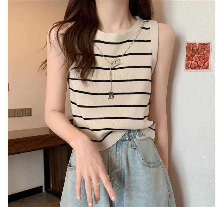 Round Neck Striped Tank Top Product Image