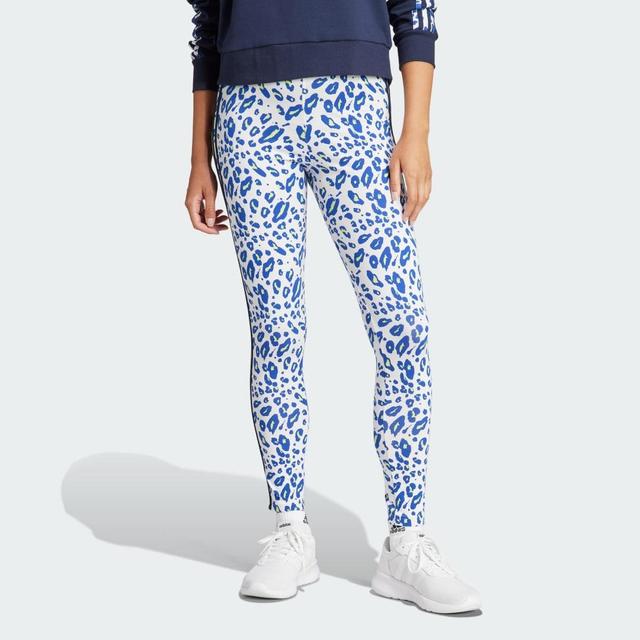 adidas Essentials 3-Stripes Animal Print Leggings Off White L Womens Product Image