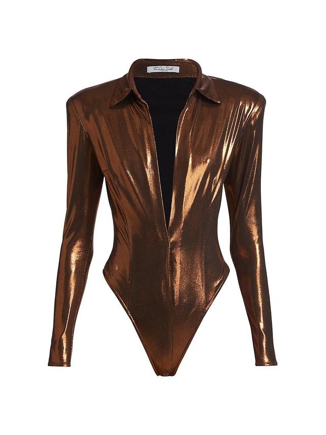 Womens Metallic Shrunken Blouse Bodysuit Product Image