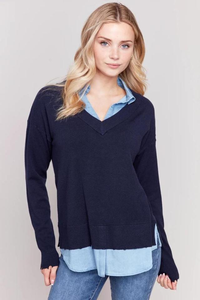 Sweater With A Shirt Collar Product Image