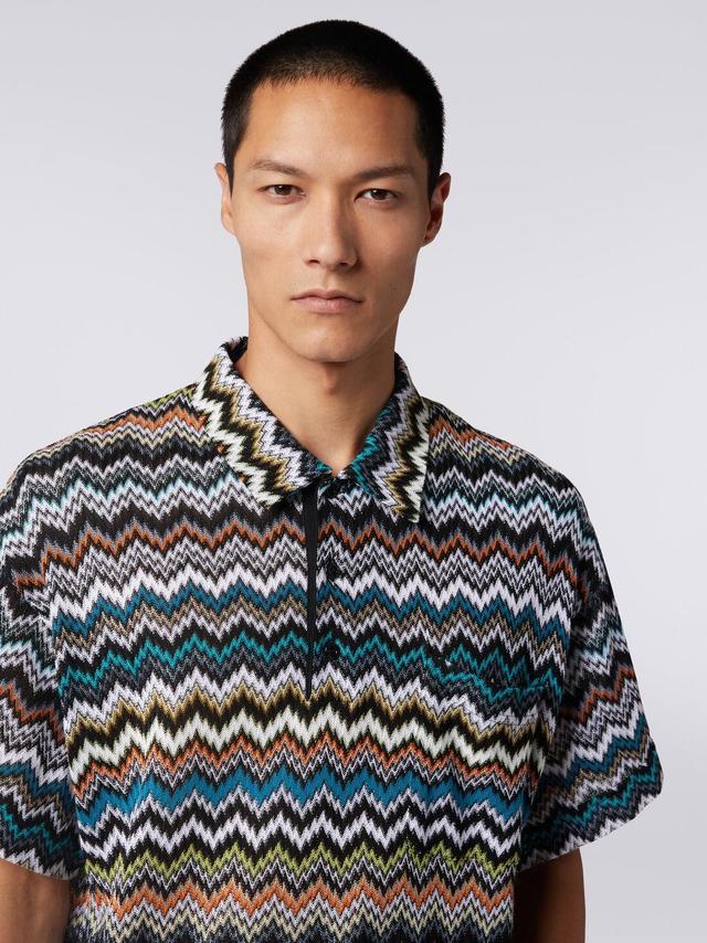 Polo shirt in zigzag cotton and viscose knit Multicoloured | Missoni Product Image