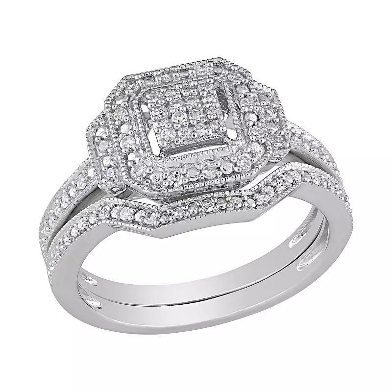 Stella Grace Sterling Silver 1/4 ct. T.W. Diamond Halo Engagement Ring Set, Womens Product Image