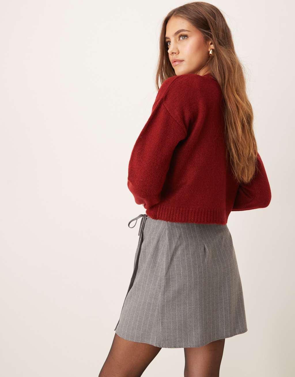 ASOS DESIGN wrap mini skirt gray pinstripe Product Image