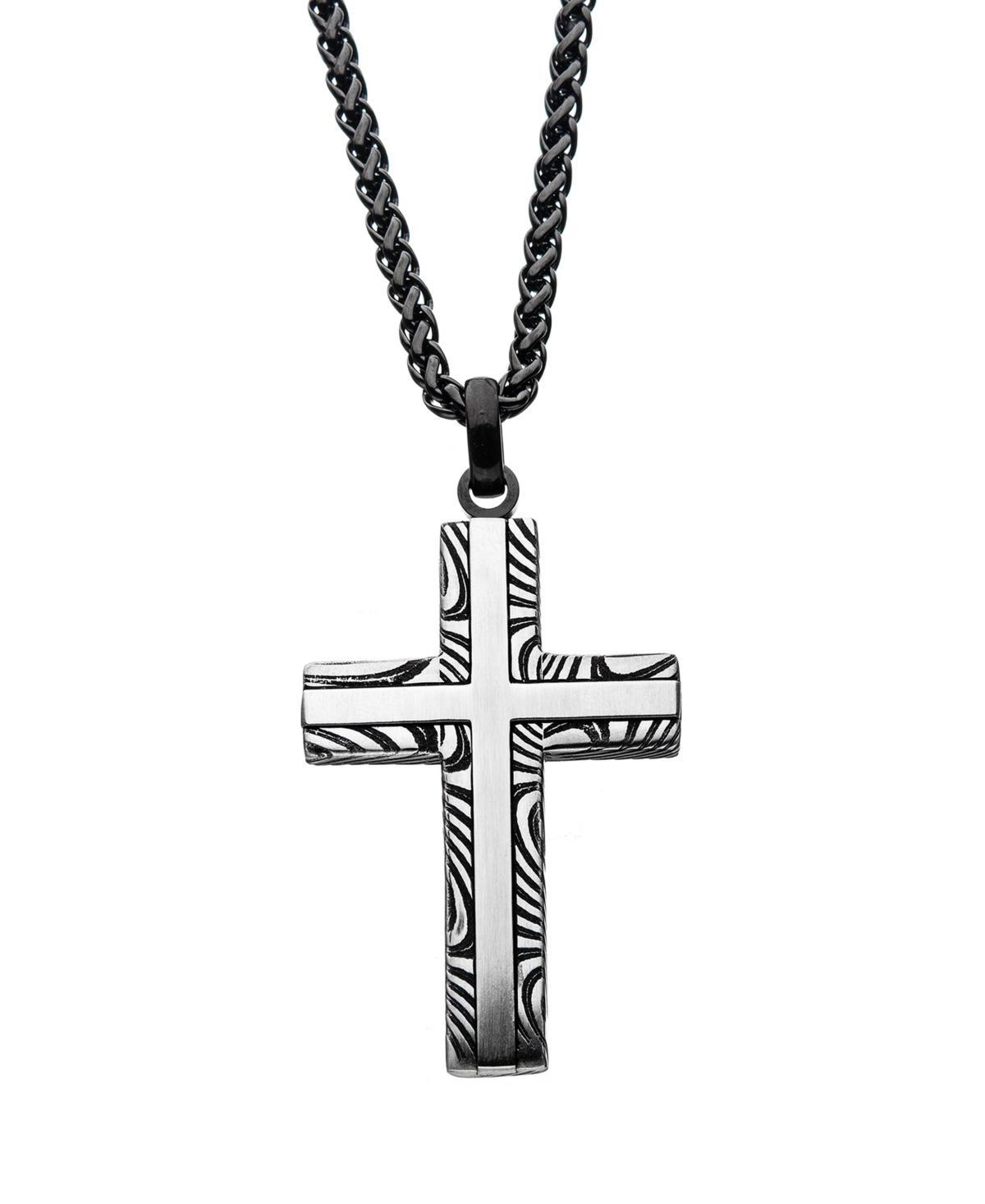 Mens Stainless Steel Damascus Cross Pendant Necklace Multicolor Product Image