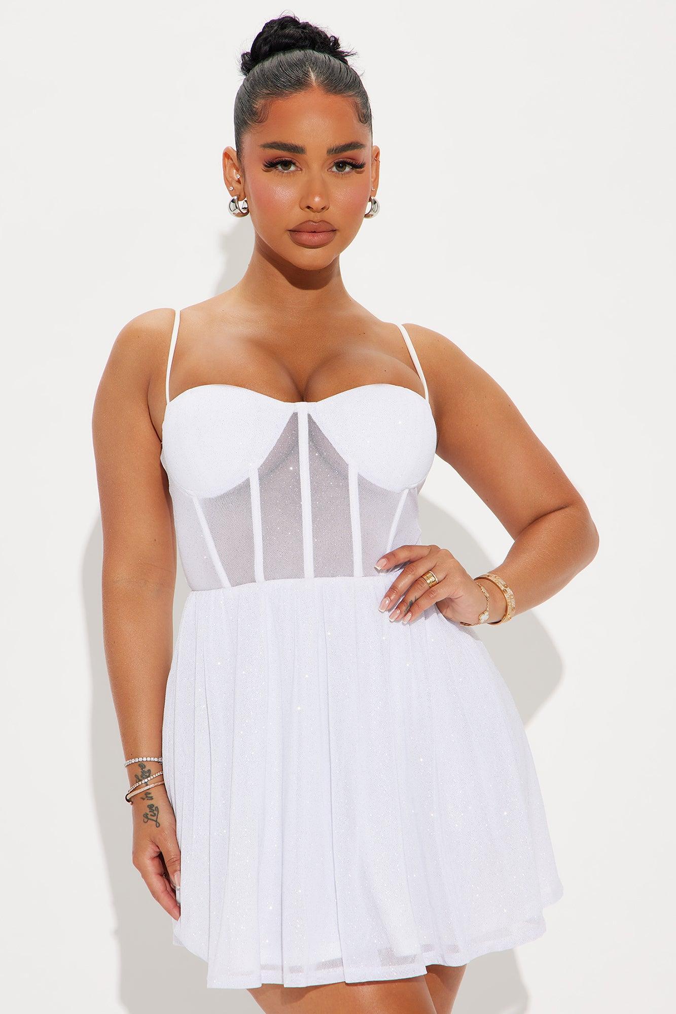 Gaia Glitter Mesh Mini Dress - White Product Image