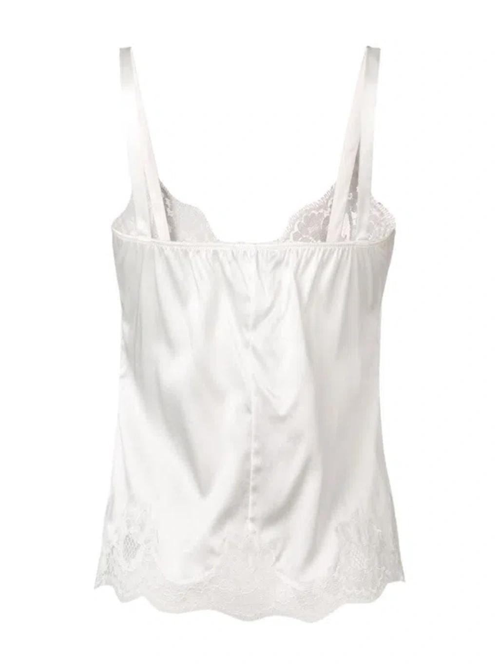 DOLCE & GABBANA Lace-trimmed Silk-blend Satin Camisole In White Product Image