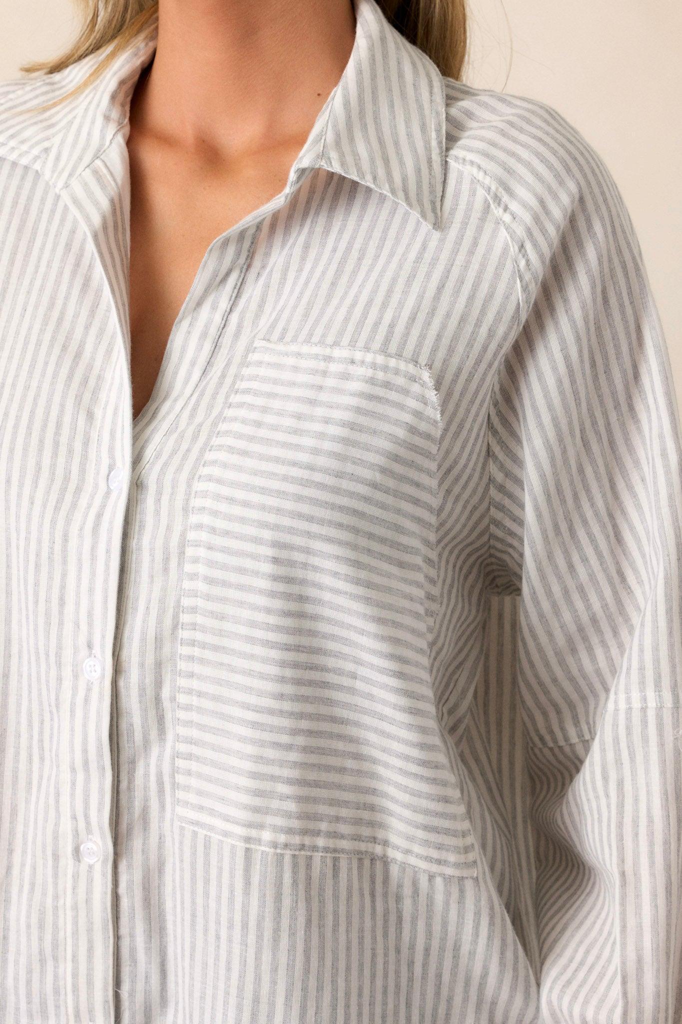 Timeless Flow 100% Cotton Grey Button Front Top Product Image