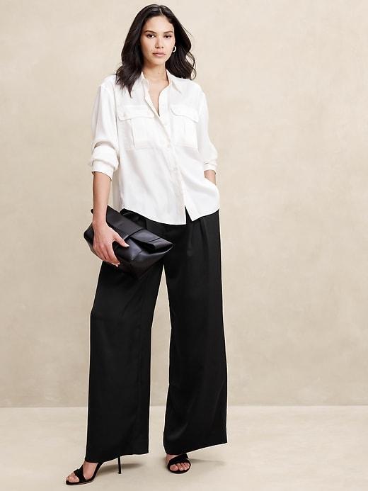 Satin Pleated Wide-Leg Pant Product Image