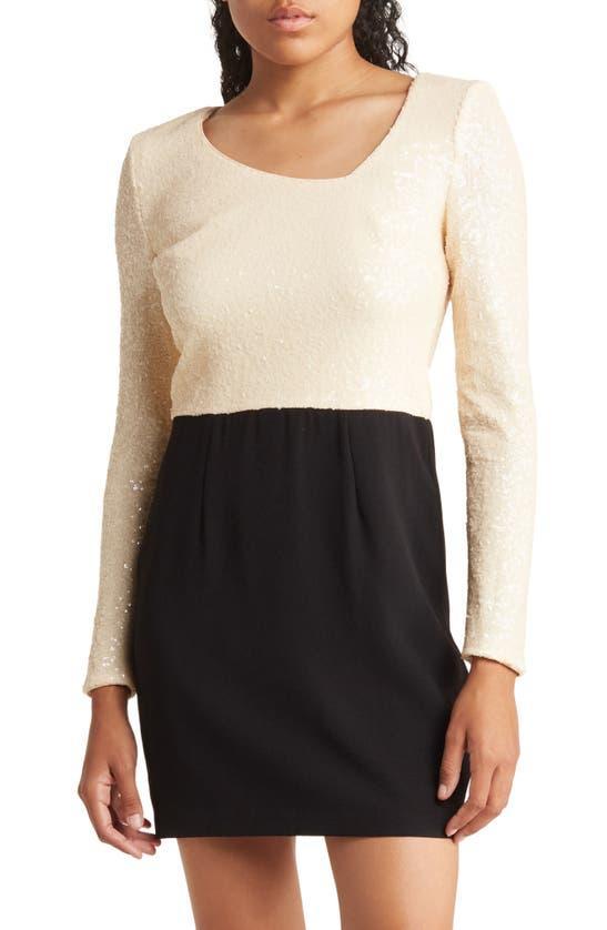 Long Sleeve Asymmetrical Dress In Cream-black Product Image