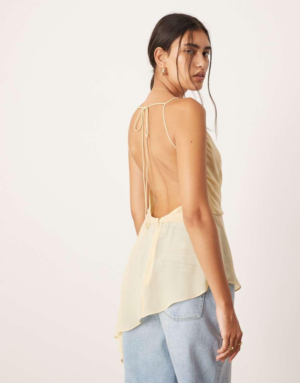 ASOS EDITION wrap front cami top with asymmetric hem in lemon Product Image