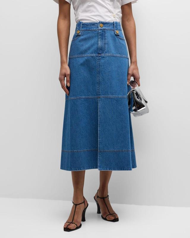 Hudie A-Line Denim Midi Skirt Product Image