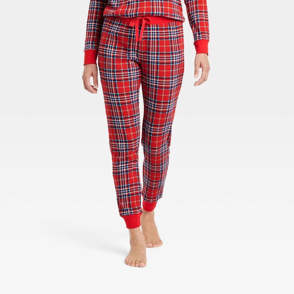 Womens Plaid Cotton Ribbed Holiday Matching Family Pajama Pants - Wondershop Red product image