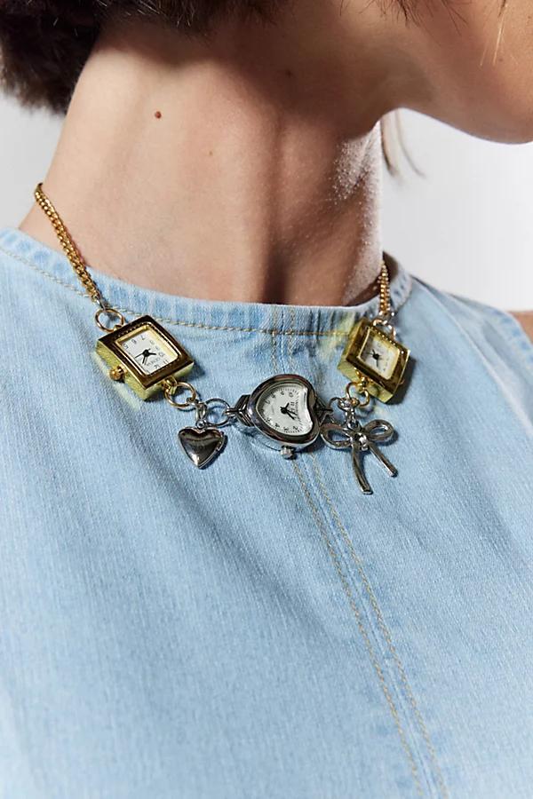 Sage + Saber Sage & Saber Mixed Metals Heart & Bow Watch Choker Necklace Womens at Urban Outfitters Product Image