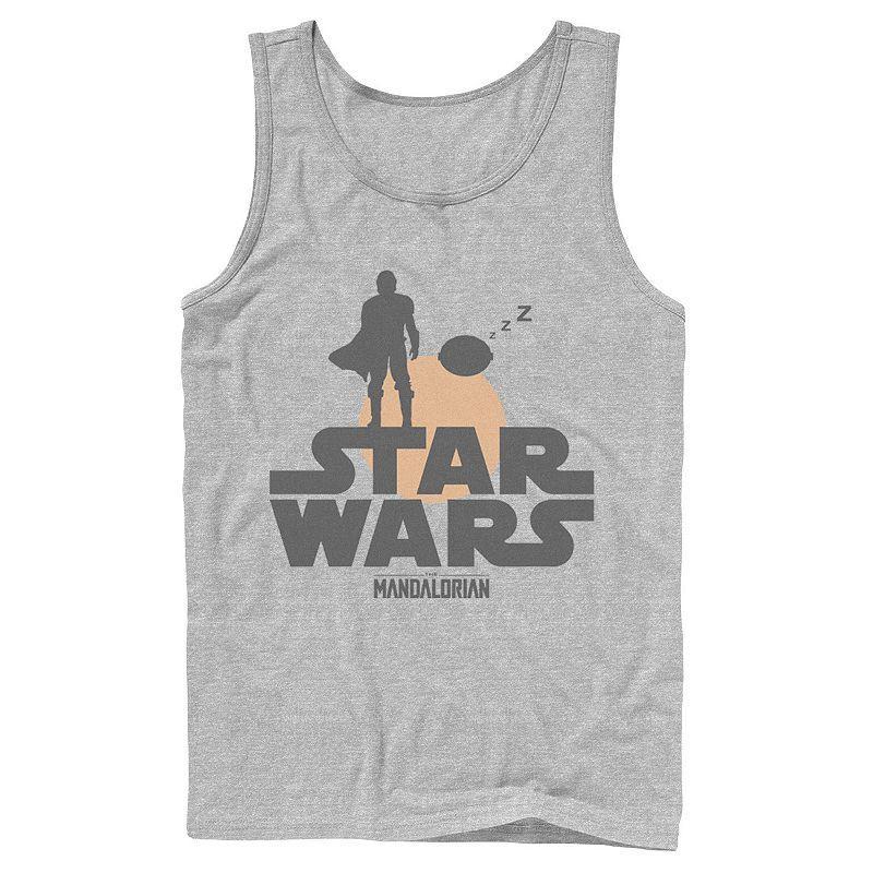 Mens Star Wars The Mandalorian The Child Sunset Silhouette Logo Tank Top Athletic Grey Product Image