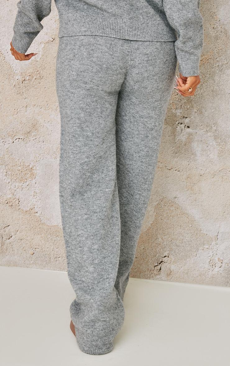 Petite Grey Knitted Seam Detail Wide Leg Trousers Product Image