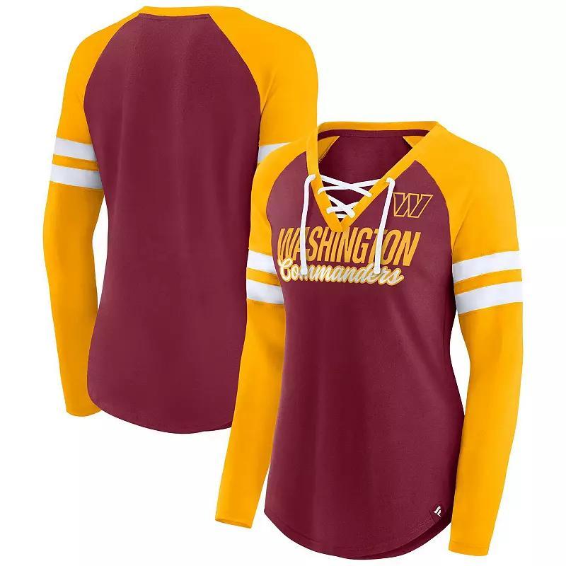 Womens Fanatics Branded Burgundy/Gold Washington Commanders True to Form Raglan Lace-Up V-Neck Long Sleeve T-Shirt Product Image