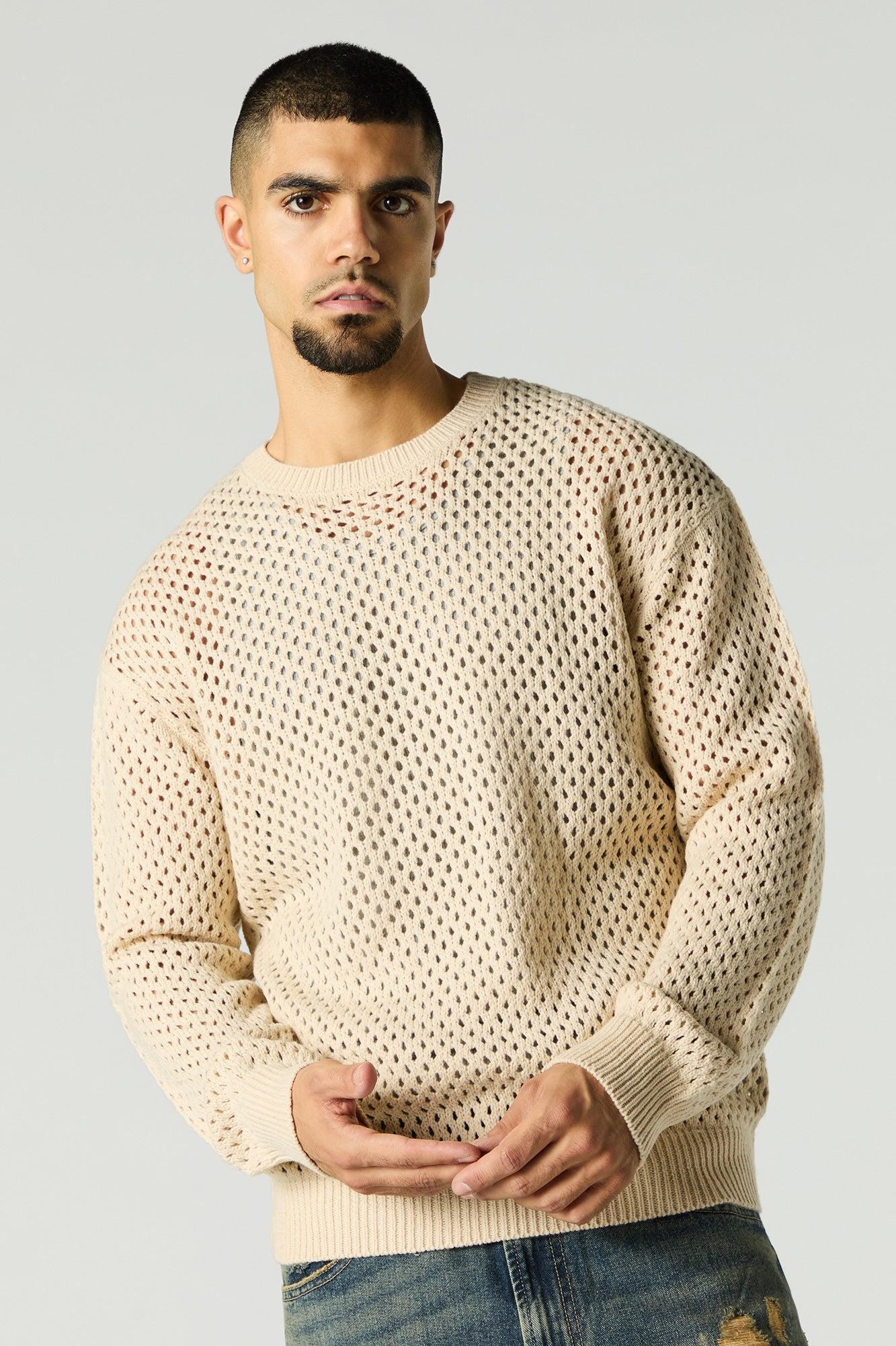 Open Knit Crewneck Sweater Male Product Image