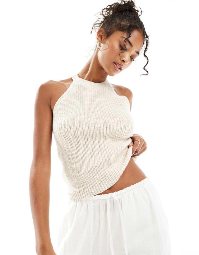 Vero Moda ribbed knit halter top in cream Product Image