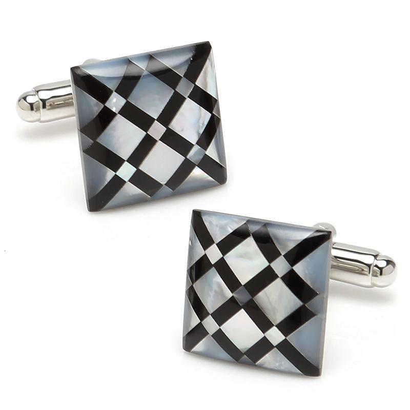 Mens White Mother-of-Pearl Diamond Cuff Links, Grey Product Image